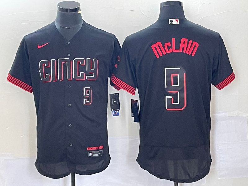 Men Cincinnati Reds 9 Mclain Nike Black 2023 City Connect Replica Player Elite MLB Jersey1